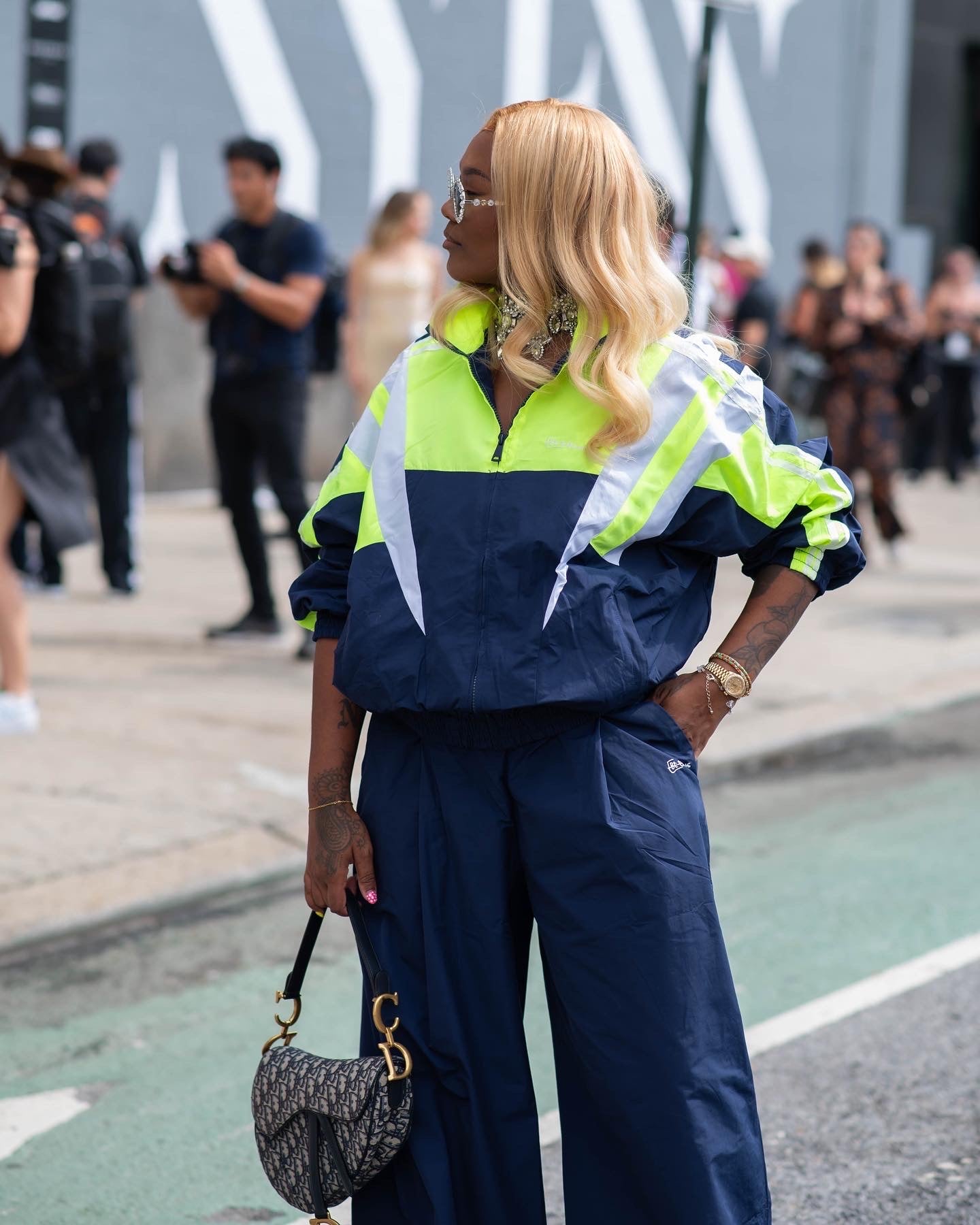 BeEyeConic “Get Fresh” Nylon Track Jacket (Navy Blue + Chartreuse)