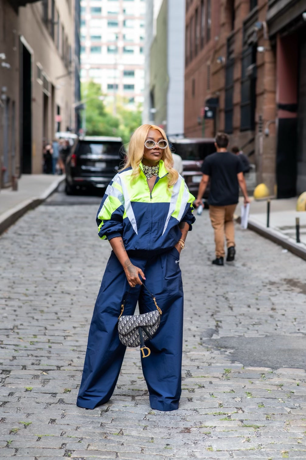 BeEyeConic “Get Fresh” Nylon Wide Leg Pants (Navy Blue