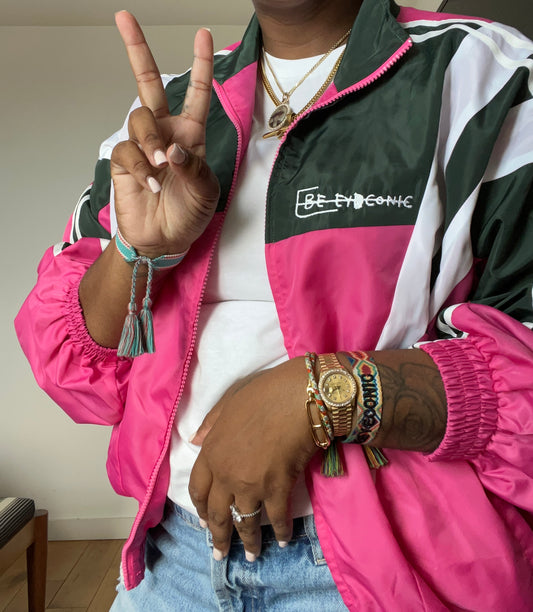 BeEyeConic “Get Fresh” Nylon Track Jacket (Pink + Green)